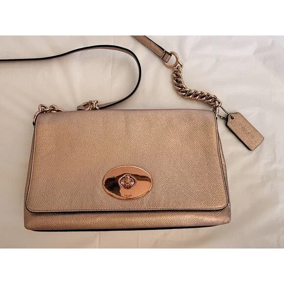 Leather Rose Gold COACH  Purse - 2014 Coach Bag - Authentic Coach Turn Lock Bag - Picture 3 of 16